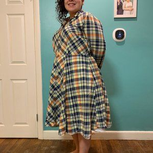 NWOT Eshakti plaid midi shirt dress w/ POCKETS!